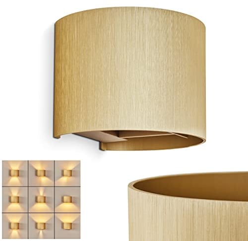 Wandleuchte Badajoz, moderne Wandlampe aus Metall in Goldfarben, runde Leuchte mit verschiedenen Lichteffekten durch verstellbaren Schirm, Up & Down Leuchte, 1-flammig, 1 x G9, ohne Leuchtmittel