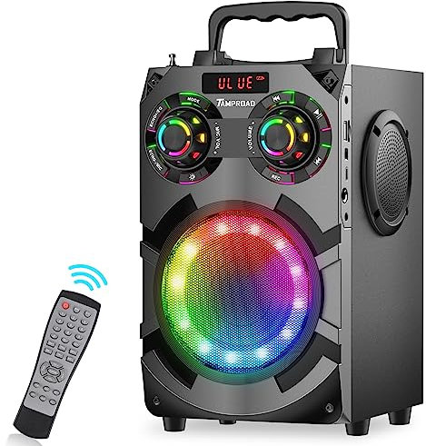 Bluetooth Speakers, 60W Loud Wireless Stereo Speaker with Subwoofer Deep Bass, Bluetooth 5.0, FM Radio, Colorful Lights, 8000mAh Battery, Portable Karaoke Machine Speaker for Home Party Garden Gifts