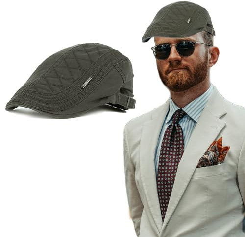 AWOCAN Herren Newsboy Cap Baumwolle Flat Cap Baskenmütze Sommer Ivy Gatsby Driving Hat Verstellbar Atmungsaktiv Schirmmütze, Stil 2, Armeegrün, 4