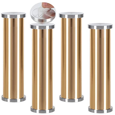 Lot de 4 pieds de table basse en verre réglables Pattes de Armoires aluminium Pas de poinçonnage Meubles Jambes or brillant Pieds de support Métal meuble de salle de bain meuble TV (15cm)