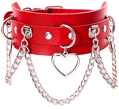 MILAKOO Punk Choker Damen Gothic PU Lederhalsband mit Anhänger Herz Frauen Punk Rock Halsband rot