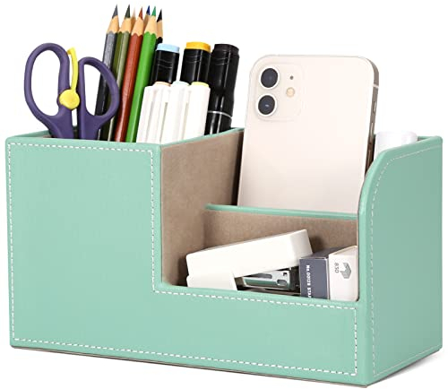 GORESE Organizador de escritorio para escritorio, de piel sintética, para escritorio, organizador de lápices, portalápices, accesorio de escritorio, suministros de oficina(verde menta)