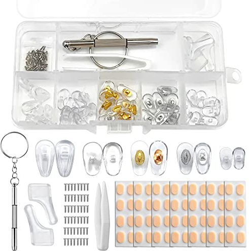 Naselli per Occhiali, 25 Paia di Nasali in Silicone Universali, Set di Riparazione con Viti Cacciavite Pinzette Ferma Occhiali, in Schiuma Morbida