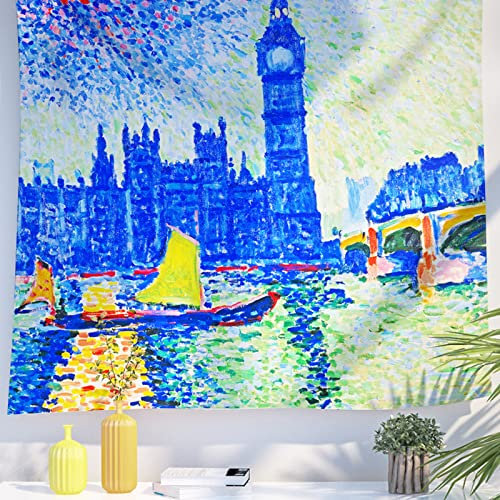 Berkin Arts Decor Wandteppich zum Aufhängen, Hintergrund aus hochwertigem Polyesterstoff Post-Impressionismus Impressionismus Expressionismus 150 x 200 CM(André Derain-Big Ben)