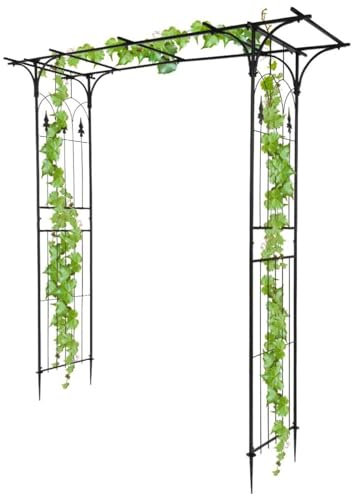 LEADZM Arche Métal Jardin, Arcade Mariage en Fer Revêtue de Poudre pour Plantes Grimpantes de Rose, 206x41x208cm Noir