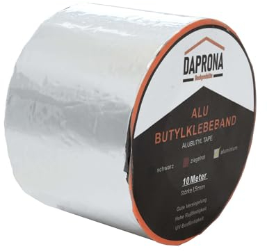 DAPRONA Butylband, Panzertape 10m x 100mm, Alu Dichtungsband Alu, Reparaturband, Dichtband Fenster Dachrinne, wasserfest, hitzebeständig