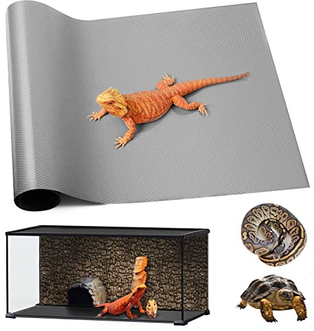 Reptile Carpet, Bearded Dragon Substrates, Tortoise Bedding Mat, Non-Adhesive Terrarium Substrate Liner for Leopard Gecko, Tortoise, Turtle Lizard, Iguana Reptile Tank Accessories Grey (44.5x90cm)