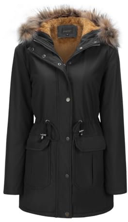 YFFUSHI Damen Wintermantel Lang Dicker Winterparka leichte mit Kapuze Jacke Winter Warm Gefüttert Coat Fellkapuze Große Parka Mantel,Schwarz,M