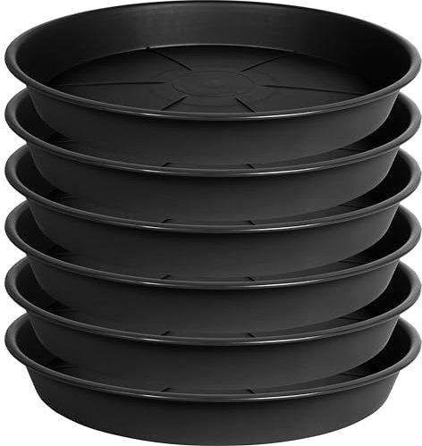 OVZILKI Pflanzen-Untersetzer, 10,2 cm, robuster Kunststoff, Untersetzer für drinnen und draußen, Schwarz, 6 Stück