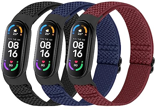 Janpso Lot de 3 bracelets pour Xiaomi Mi Band 7/Xiaomi Mi Band 6/Xiaomi Mi Band 5,Bracelet de montre de rechange en nylon sport réglable doux et confortable