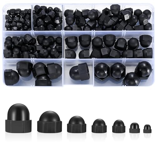 165 Piezas Tuercas Bellota, Tuerca Sombrerete Alta, Tuercas Ciegas Hexagonales de aleación de acero, Tuercas Tapones Roscados para Tornillos - M3/M4/M5/M6/M8/M10/M12
