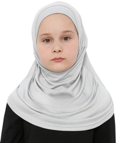 Prien Hijab Für Kinder, Türkisch Kopftuch Mädchen, Muslim Damen Schal, Viszid Tuch, Islam Kopftücher, Muslimische Frauen Khimar Abaya, Easy Kleidung, Tesettür Giyim (Grau)