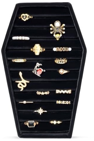 Lolalet Velvet Ring Organizer, Gothic Schmuckschatulle, Ringständer, Schmucktablett, Ringaufbewahrung, Schmuckkästchen - Perfekt für Gothic Geschenke - Schwarz