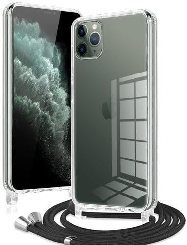 Xylota Coque avec Cordon pour iPhone 11 Pro Max 6.5'', Transparent Housse avec Collier Silicone Souple TPU Corde Etui, Lanyard Antichoc Bumper Protection Complète Case pour iPhone 11 Pro Max, Noir