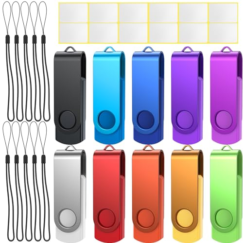 Uflatek USB Sticks 8GB USB 3.0 Speicherstick 10 Stück 8 GB Memory Stick Bunt Flash Drive Rotate USB-Flash-Laufwerk Metall Thumb Drive Externer Datenstick mit Lanyard