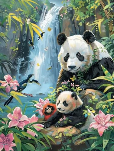 DIY 5D Diamond Painting Wasserfall,Panda 5D Diamant Painting Bilder Kinder,Diamant Crystal Arts Basteln Cross Stickerei Malerei nach Zahlen,Daiments Painting Erwachsene Für Wanddeko 80x107cm B6136