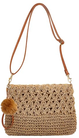 Aovtero Straw Crossbody Bags Women Summer Woven Shoulder Purse Beach Wristlet Zipper