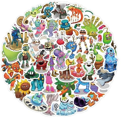 60pcs My Singing Monster Stickers Packs for Teens Adults, Vinyl Waterproof Cool Gaming Decals for Laptop Water Bottles Skateboard Guitar