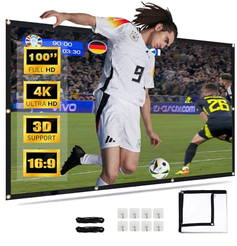Schermo per Proiettore da 100 Pollici, Ultra 4K 16:9 FHD Schermo per Proiezione Pieghevole su Entrambi i lati, Schermo per Proiettore per Home Cinema