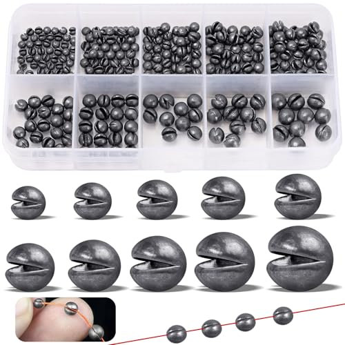 Annyswit 300 Stück/10 Größen Bleischrot Angelblei Set 2g 1.5g 1.2g 1g 0.8g 0.6g 0.5g 0.4g 0.3g 0.2g Herausnehmbare Blei Gewicht Schrotblei Angeln für Stabilisierung der Angelschnur und des Köders