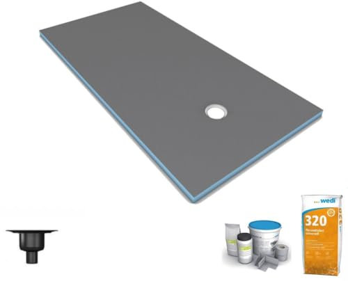 Receveur de douche à carreler 200 x 100 WEDI Fundo Primo écoulement excentré + bonde verticale + kit d'étanchéité + colle 320