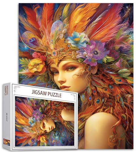 Tucocoo 1000 Teile Puzzles für Erwachsene Frau Portrait Malerei Jigsaw Puzzle Feder Blumen Mädchen 1000 Teile Puzzles für herausfordernde Familienaktivität Spiel Abstrakte Kunst DIY Puzzle