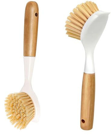 Werownsgso 2 Stück Spülbürste, Schrubbbürste, Holz Spülbürste mit Rutschfestem Griff, Küchenbürste für Beschichtete Pfannen, Töpfe, Spülenreinigung