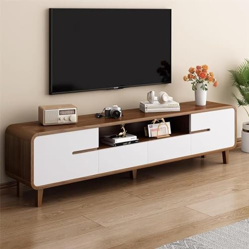VBVARV Meuble TV Console TV Moderne du Milieu du Siècle Supports De Télévision Armoire De Rangement Multimédia en Bois Support De Table, Salon,Blanc,140CM
