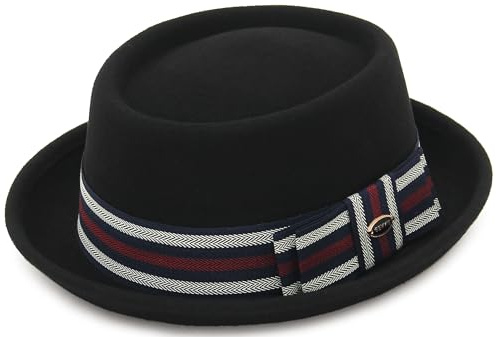 GEMVIE Pork Pie Hut für Herren Womens 100% Wolle Filz Fedora Trilby Hut schwarz Erwachsene Unisex Porkpie