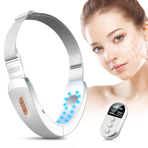 Elektrisches V-Face Shaping Massager, EMS Gua Sha Elektrisch, 6 Modi Gesichtsmassagegerät, Rotes und blaues Licht Modi V-Face Jawline Trainer mit Fernbedienung, Straffung und Lifting