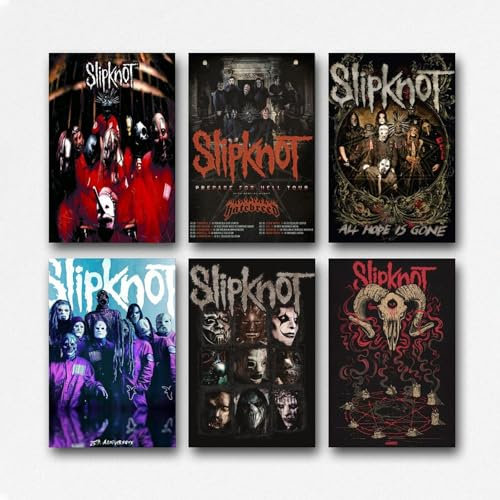 Hotoice Ein Set von 6 Slipknot-Postern, Rockband, Retro-Musik, Vintage-Cover, Wandkunst, Leinwandposter, Raumdekor, ästhetischer Druck, Dekoration, 20 x 30 cm