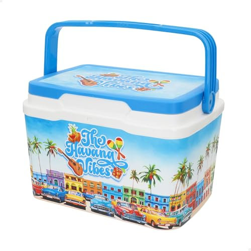 AKTIVE Starre Strand-Kühlbox, 5 l, Design Summer Trends, robuster Kunststoff, obere Polyurethan-Isolierung, hält bis zu 15 Stunden kalt, Deckel mit sicherem Verschluss, leicht und kompakt (62393)