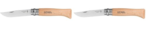 OPINEL Couteau N°8, Acier inoxydable Martensitique, Facilité d'entretien, Résiste à la corrosion, Manche en hêtre vernis incolore, Lame Yatagan de 8,5 cm, Avec bague de double sécurité Virobloc