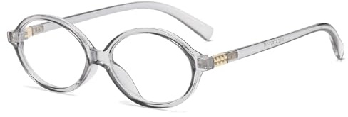 Long Keeper Retro Oval Blue Light Glasses for Women Men Gaming Computer Bluelight Blocking Glasses Oval Round Tortoise Vintage Eyeglasses Clear Glasses (Clear Grey)