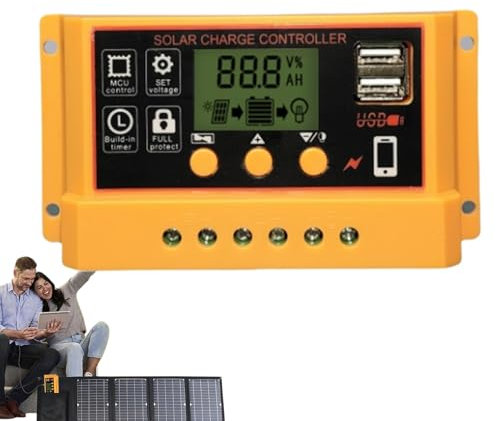 GkgWuxf Contrôleurs de charge pour panneaux solaires, contrôleur de panneau solaire,Contrôleur d'affichage LED 12V / 24V 30A | Régulateur de panneau solaire, paramètre Auto PWM pour la ferme,