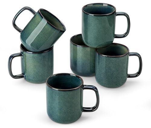 vancasso STARRY Coffee Mug Sets, 12 OZ Ceramic Coffee Mug with Handle for Coffee Tea Cocoa Milk Coffee Cups Set of 6, Green