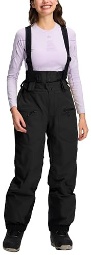Pioneer Camp Skihose Damen Schwarz Wasserdicht Snowboardhose mit HosenträGer Warme GefüTterte Schneehose Winter Winddichte Atmungsaktive Ski Hose KurzgrößE Softshellhose für Outdoor Sporten（Black;2XL