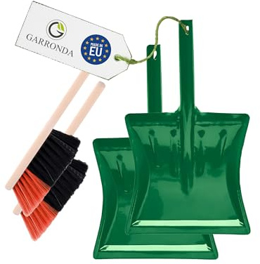 Garronda Kehrschaufel Set 2 Stück mit komplett aus Metall gefertigter Schaufel und Handfeger aus Holz und Synthetik Kehrbesen für Haushalt GD-0172 (Schwarz/Orange + Grün)