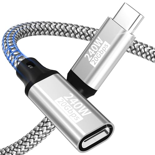 Cavo di prolunga,0,5m USB C 240W/20Gbps/5K@60Hz prolunga USB-C 3.2 cavo di prolunga video Type-C 4K@144Hz,maschio-femmina,compatibile con iPhone 17/16/15/MacBook Pro/iPad Pro/XPS/Galaxy S24/Laptop