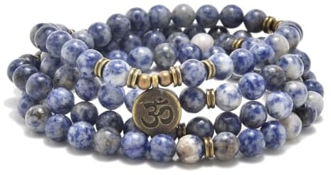 108 Perlen Mala aus Naturstein Yoga-Schmuck Meditations-Armband und -Halskette mit Om-Anhänger
