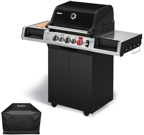 Enders® Gasgrill UNIQ 3 IK CRUSTER® Standgrill, 3 Edelstahlbrenner + Seitenkocher, 21,8 kW, 800°C TURBO ZONE™, CRUSTER® Infrarot-Oberhitze, SWITCH GRID™ Gussrost, inkl. Premium Wetterschutzhülle