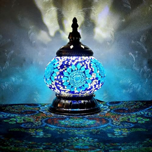 Maimeili Türkische exotische Mosaik Tischlampe mit handgefertigtem marokkanischen Stil Dekoratives Glas Retro Lampe Schatten mit USB Dekorative Schreibtisch Lichter Bett Lichter für Schlafzimmer