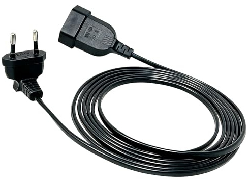 Flomiara 90 Grad Verlängerungskabel Flach, Verlängerungskabel mit Flachstecker, Flachstecker 2,5A/250V Stromkabel Typ-C Euro Stecker auf Typ-C Euro Buchse, für TV, Monitor, Lampen-Schwarz 1,5m