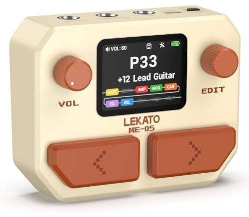 LEKATO Multi Effektpedal für Gitarre Bass 10 Effektmodulen 99 Presets | 30 Amp/Cabinet Modellen, Multieffektgerät Gitarre mit OTG USB Audio Interface BT, NAM/IR-Support, Lopper, Drum, Schwarz