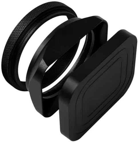 Gegenlichtblende aus Metall, quadratisch, kompatibel mit Fujifilm Fuji X100VI X100V X100T X100F X100S Kamera, mit Metallkappe und Adapterring (Schwarz)