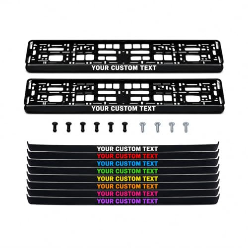 Personalised Number Plate Holder Kit – Custom Text Registration Plate Frames – Pair of Universal UK Plate Holders with Fixings – Front & Rear Car Plate Surrounds