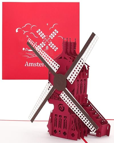 Pop Up Karte Amsterdam - Windmühle – 3D Karte als Geschenkidee & Geburtstagskarte - Souvenir, Dekoration, Gutschein, Deko, Geschenk und Reisegutschein Holland & Amsterdam