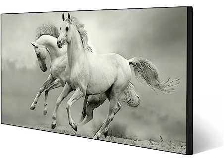 banjado Magnettafel schwarz 78 x 37cm / Magnetwand Metall/Magnetpinnwand als Memoboard/Pinnwand Magnettafel Küche, Büro, Kinderzimmer inkl. 4 Magnete & Montageset - Motiv Wilde Pferde SW