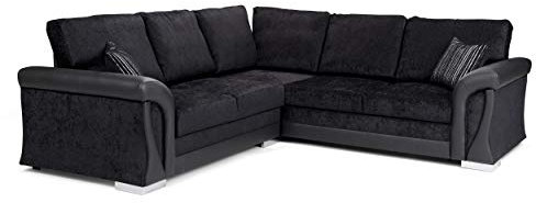 Corner Sofa Bed Sally with Storage Black Fabric/Faux Leather Scatter or Formal Back Cushions (Formal Back Cushions)