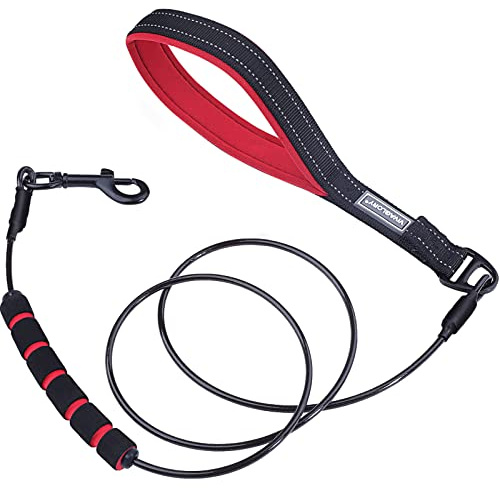 VIVAGLORY Hundeleine Edelstahl Toughbite Führleine Bissfest, 182cm, Schwarz | Welpenleine Hundeleine mit Doppelgriff & 2 Griffen für Hausleine Joggingleine, Kette Metall Edelstahl & Bissfest für Hunde